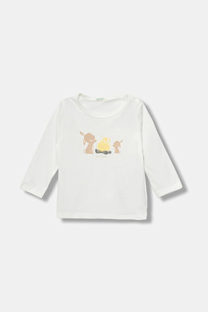 United Colors of Benetton longsleeve din bumbac pentru bebeluși culoarea alb