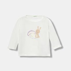 United Colors of Benetton longsleeve din bumbac pentru bebeluși culoarea alb