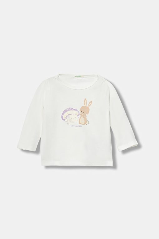 United Colors of Benetton longsleeve din bumbac pentru bebeluși culoarea alb