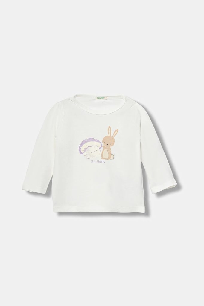 United Colors of Benetton longsleeve din bumbac pentru bebeluși culoarea alb