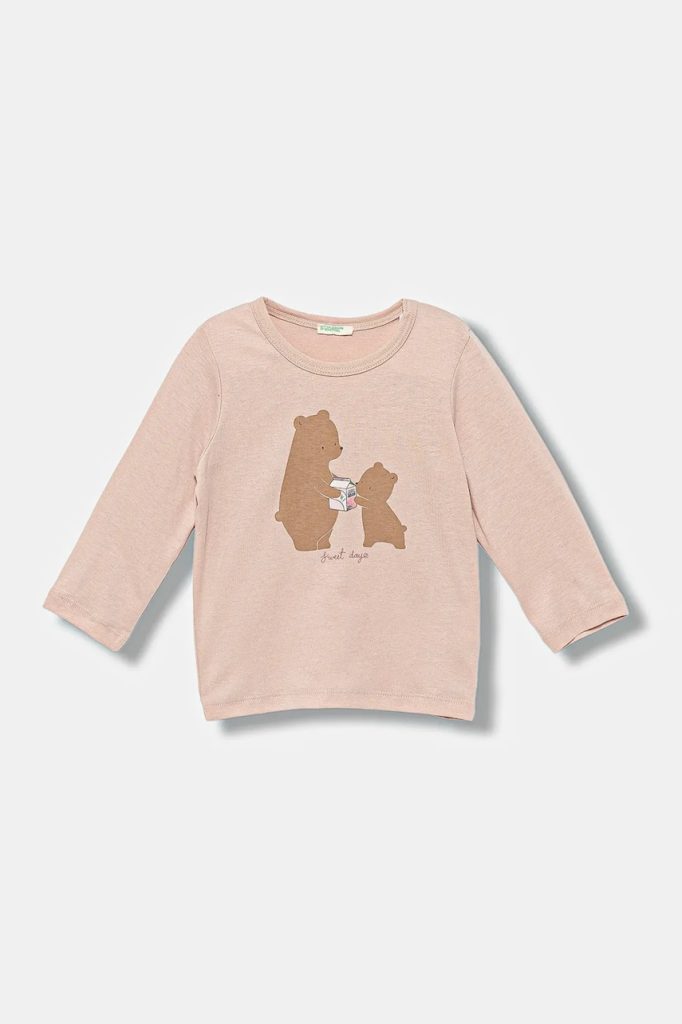 United Colors of Benetton longsleeve din bumbac pentru bebeluși culoarea roz