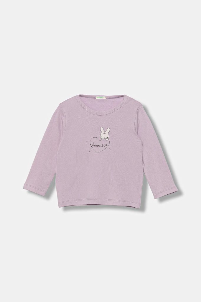 United Colors of Benetton longsleeve din bumbac pentru bebeluși culoarea violet