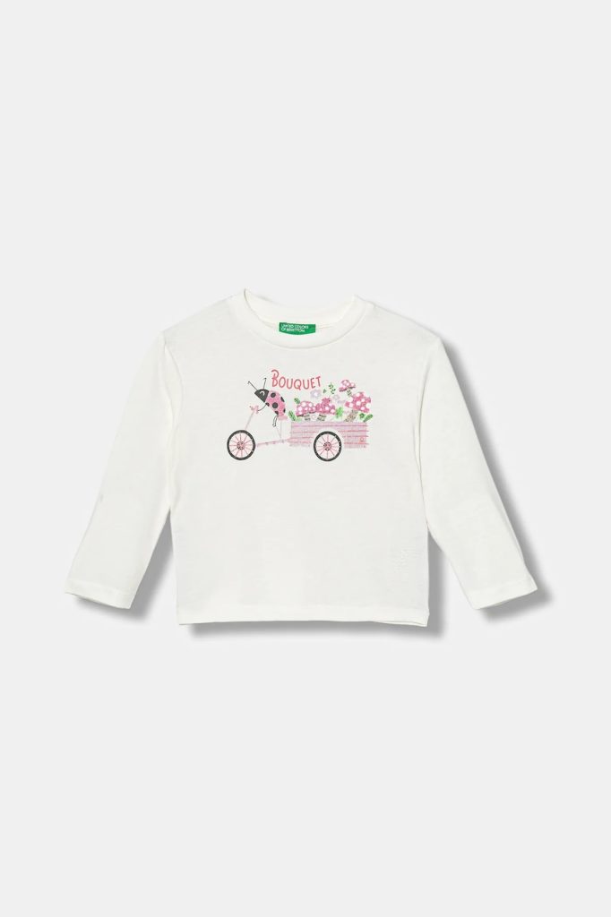United Colors of Benetton longsleeve din bumbac pentru copii culoarea alb