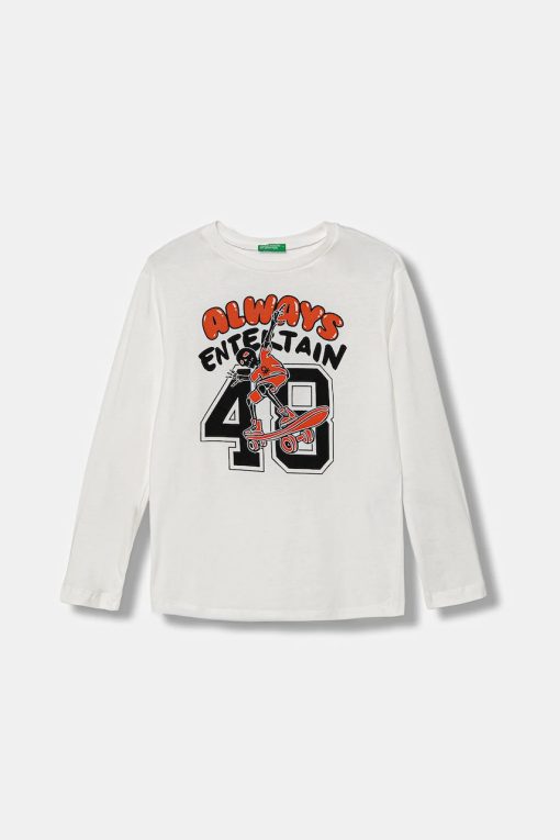 United Colors of Benetton longsleeve din bumbac pentru copii culoarea alb