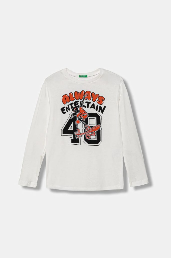 United Colors of Benetton longsleeve din bumbac pentru copii culoarea alb