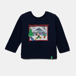 United Colors of Benetton longsleeve din bumbac pentru copii culoarea albastru marin