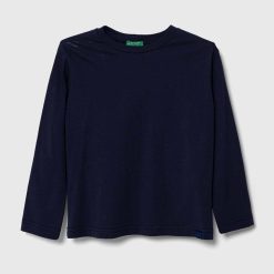 United Colors of Benetton longsleeve din bumbac pentru copii culoarea albastru marin