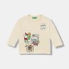 United Colors of Benetton longsleeve din bumbac pentru copii culoarea bej