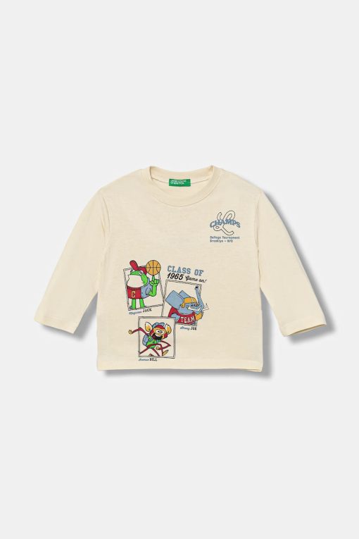 United Colors of Benetton longsleeve din bumbac pentru copii culoarea bej