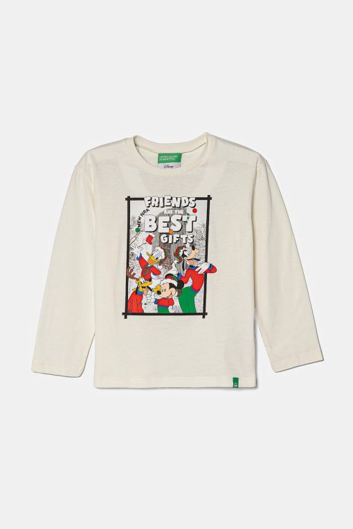 United Colors of Benetton longsleeve din bumbac pentru copii culoarea bej