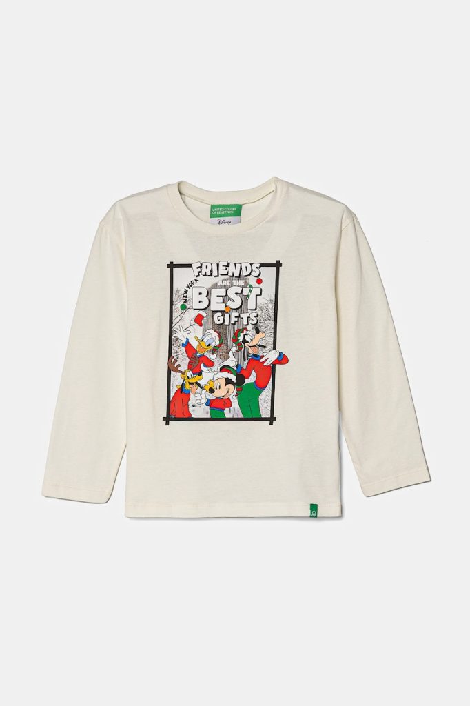 United Colors of Benetton longsleeve din bumbac pentru copii culoarea bej