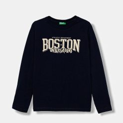 United Colors of Benetton longsleeve din bumbac pentru copii culoarea bleumarin