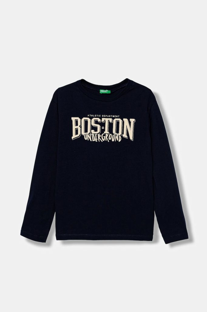 United Colors of Benetton longsleeve din bumbac pentru copii culoarea bleumarin