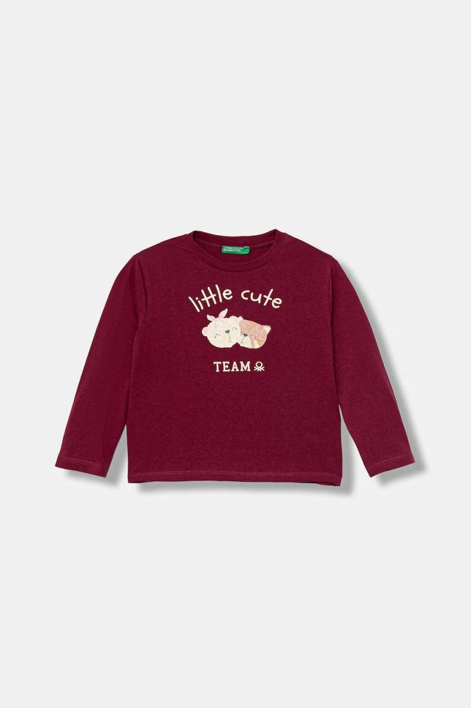 United Colors of Benetton longsleeve din bumbac pentru copii culoarea bordo