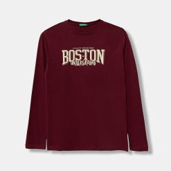 United Colors of Benetton longsleeve din bumbac pentru copii culoarea bordo