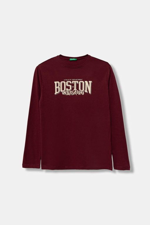 United Colors of Benetton longsleeve din bumbac pentru copii culoarea bordo