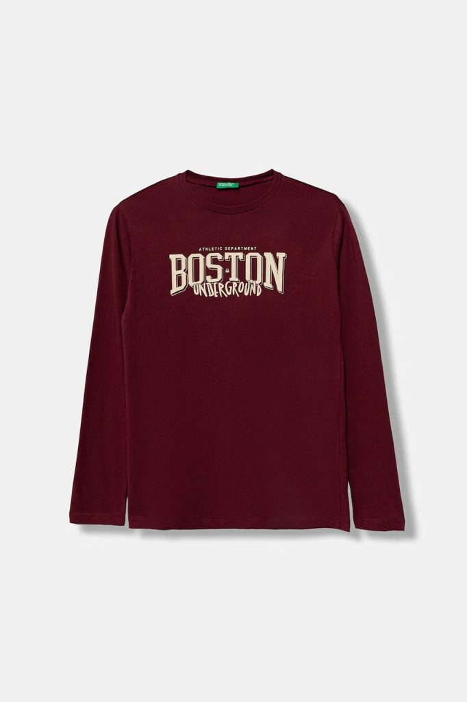 United Colors of Benetton longsleeve din bumbac pentru copii culoarea bordo