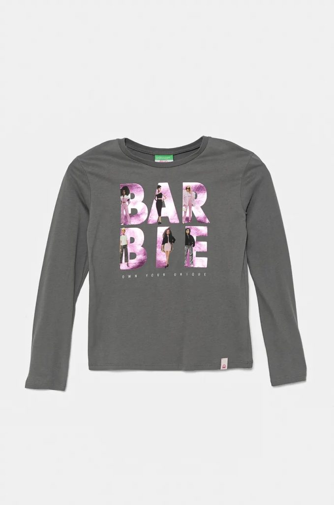 United Colors of Benetton longsleeve din bumbac pentru copii culoarea gri