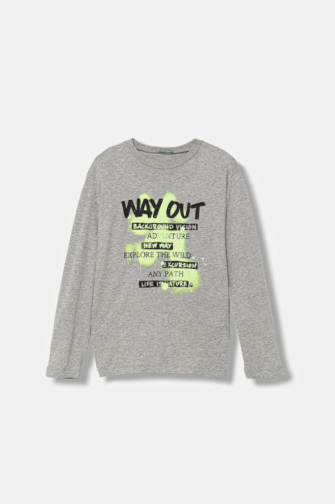United Colors of Benetton longsleeve din bumbac pentru copii culoarea gri