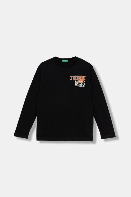 United Colors of Benetton longsleeve din bumbac pentru copii culoarea negru