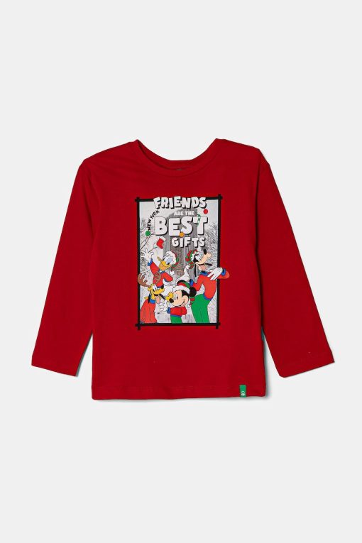 United Colors of Benetton longsleeve din bumbac pentru copii culoarea rosu