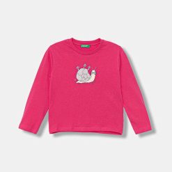 United Colors of Benetton longsleeve din bumbac pentru copii culoarea roz