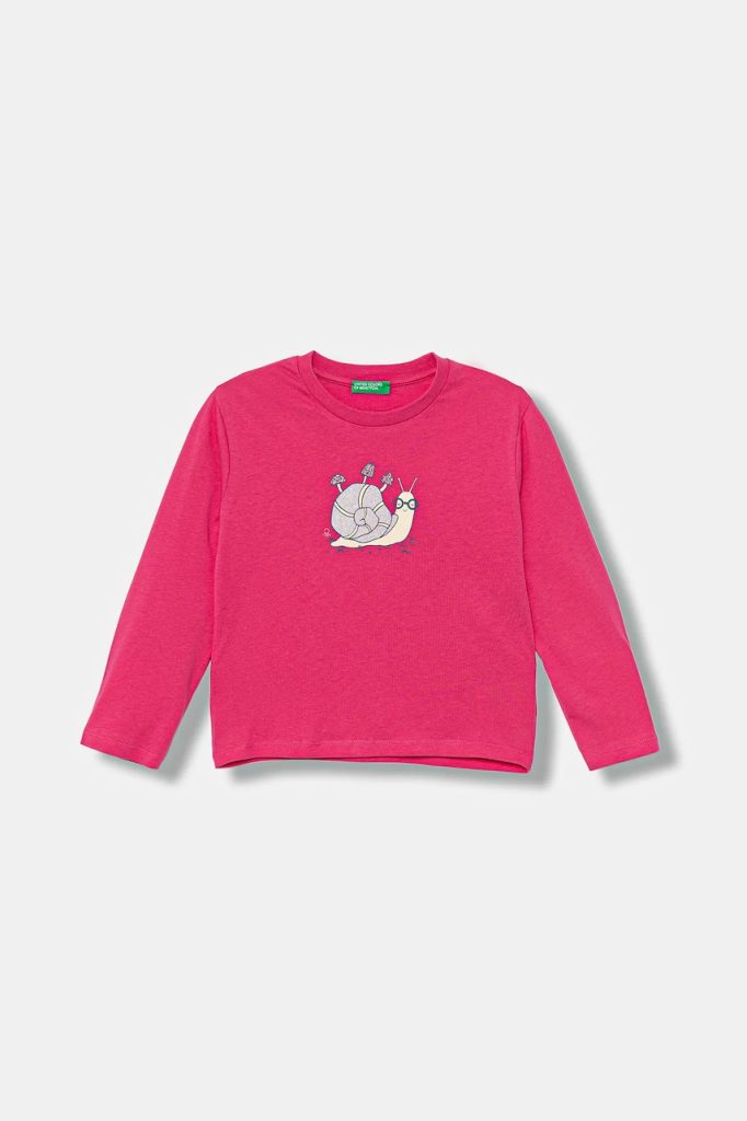 United Colors of Benetton longsleeve din bumbac pentru copii culoarea roz