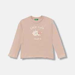 United Colors of Benetton longsleeve din bumbac pentru copii culoarea roz