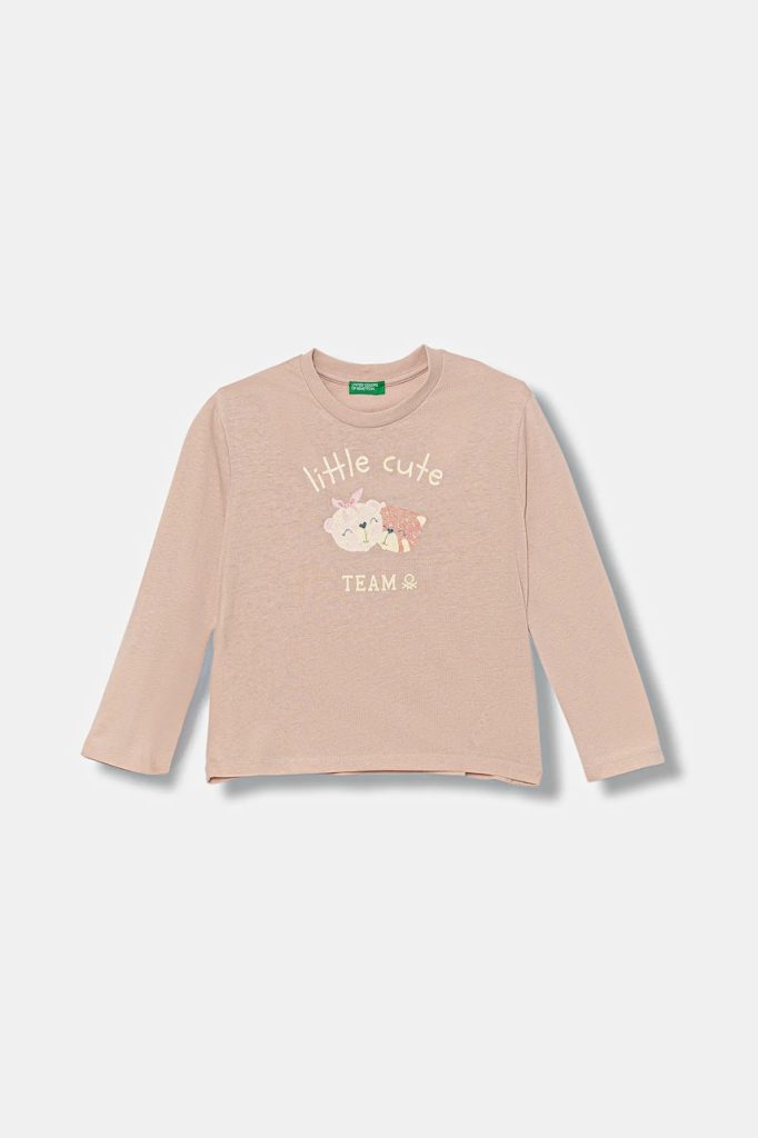 United Colors of Benetton longsleeve din bumbac pentru copii culoarea roz