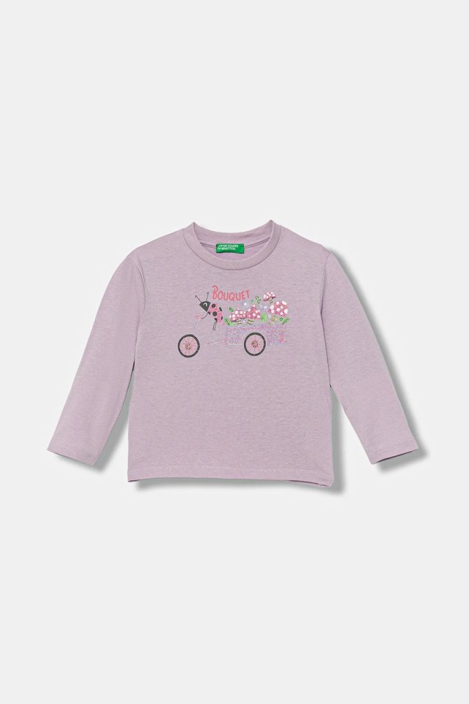 United Colors of Benetton longsleeve din bumbac pentru copii culoarea violet