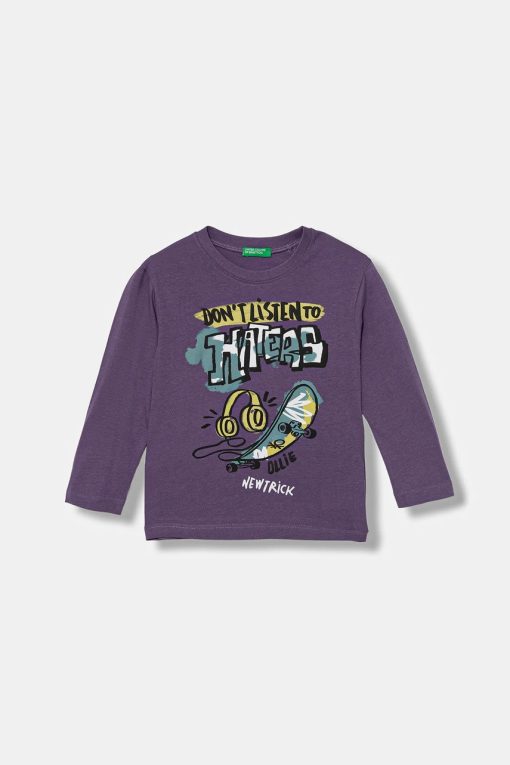 United Colors of Benetton longsleeve din bumbac pentru copii culoarea violet