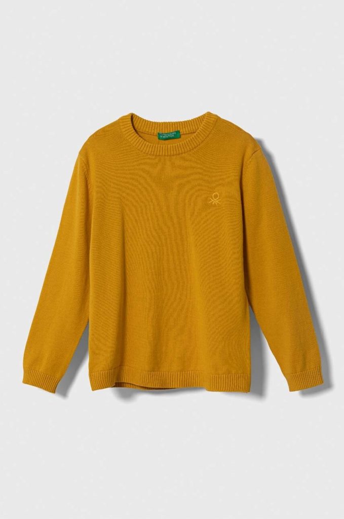 United Colors of Benetton pulover de bumbac pentru copii culoarea galben