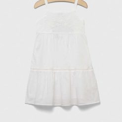United Colors of Benetton rochie din bumbac pentru copii culoarea alb