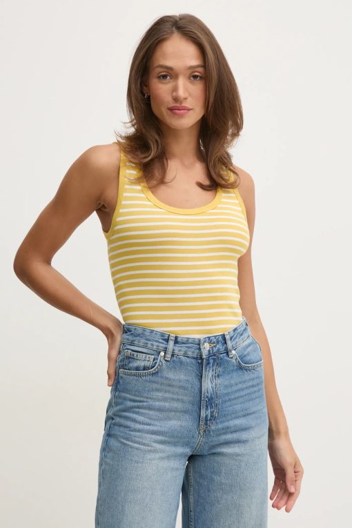 United Colors of Benetton top din bumbac culoarea galben