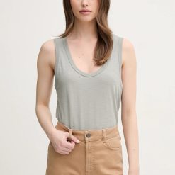 United Colors of Benetton top din bumbac culoarea gri