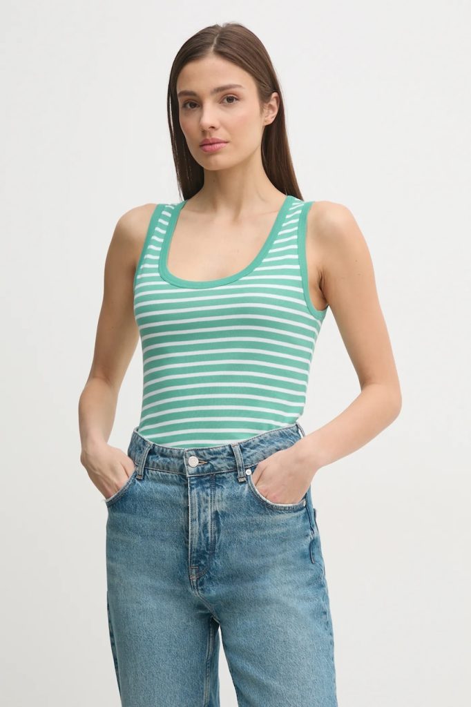 United Colors of Benetton top din bumbac culoarea turcoaz