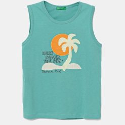 United Colors of Benetton top din bumbac pentru copii culoarea turcoaz