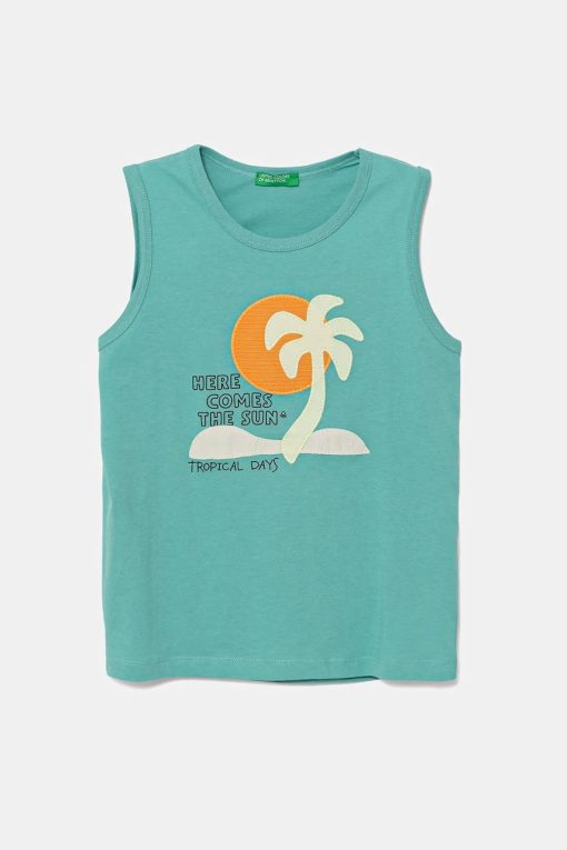 United Colors of Benetton top din bumbac pentru copii culoarea turcoaz