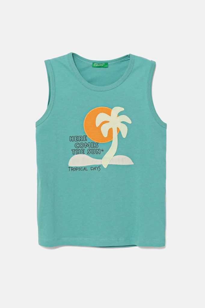 United Colors of Benetton top din bumbac pentru copii culoarea turcoaz