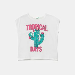 United Colors of Benetton tricou de bumbac pentru copii culoarea alb