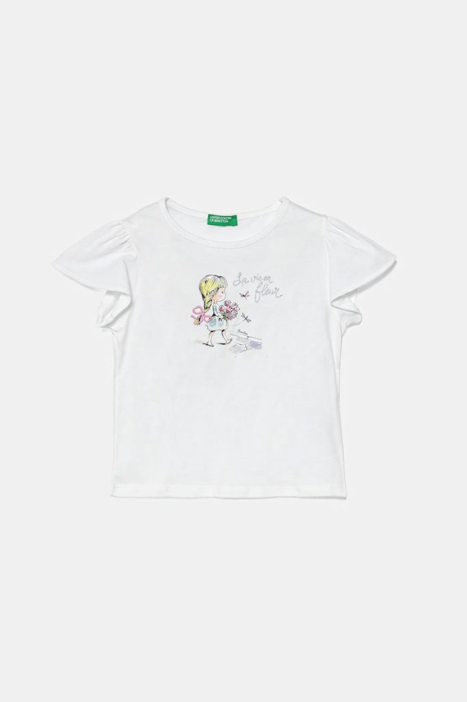 United Colors of Benetton tricou de bumbac pentru copii culoarea alb