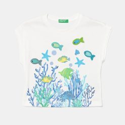 United Colors of Benetton tricou de bumbac pentru copii culoarea alb