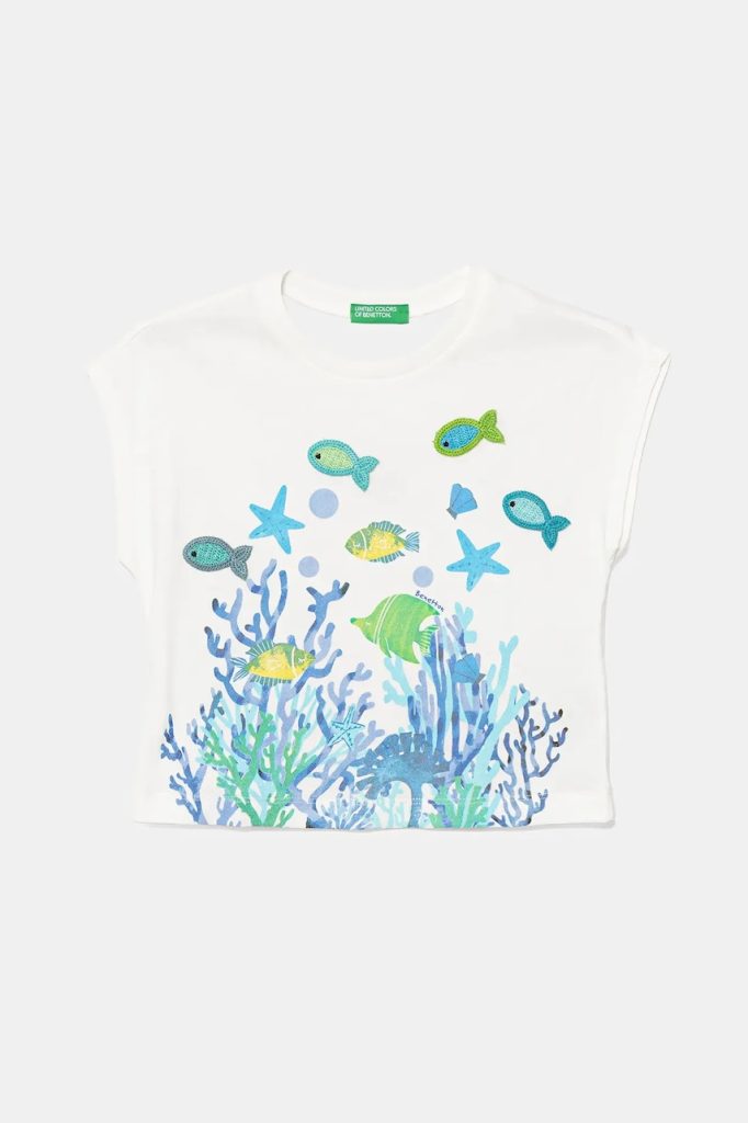 United Colors of Benetton tricou de bumbac pentru copii culoarea alb