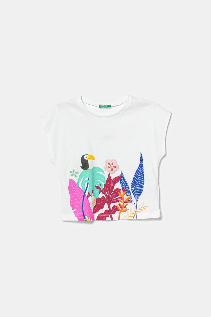 United Colors of Benetton tricou de bumbac pentru copii culoarea alb