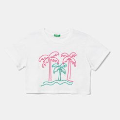 United Colors of Benetton tricou de bumbac pentru copii culoarea alb