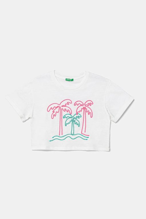 United Colors of Benetton tricou de bumbac pentru copii culoarea alb