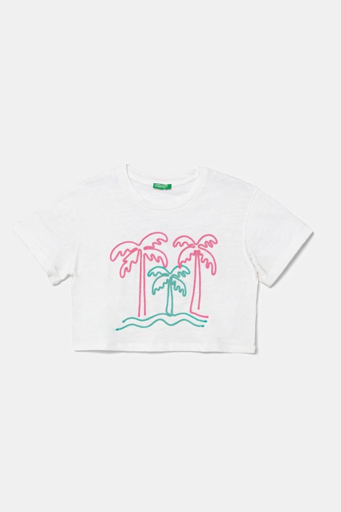 United Colors of Benetton tricou de bumbac pentru copii culoarea alb