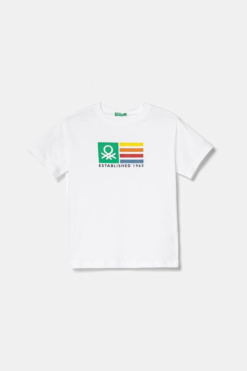 United Colors of Benetton tricou de bumbac pentru copii culoarea alb
