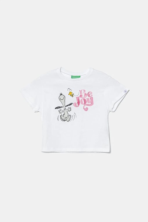 United Colors of Benetton tricou de bumbac pentru copii culoarea alb