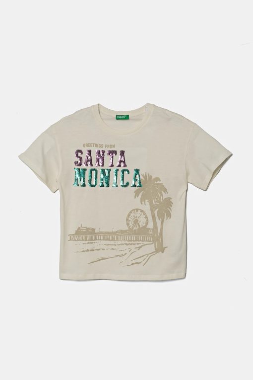 United Colors of Benetton tricou de bumbac pentru copii culoarea bej